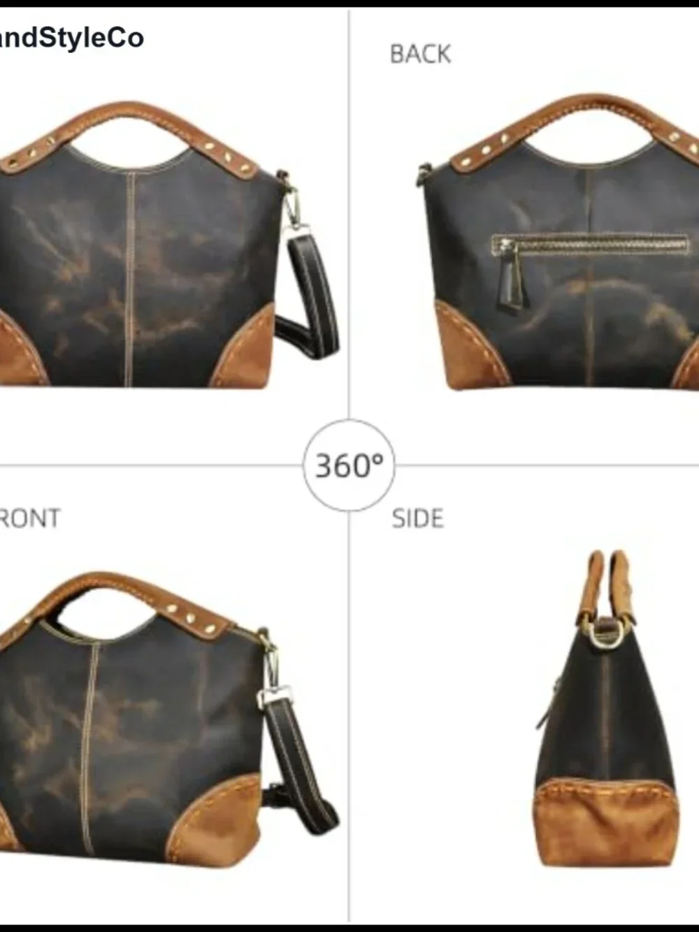 Genuine Crazy Horse Leather Satchel Crossbody Handbag Top-Handle Shoulder Bag